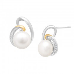 Pearl & 1/10 ct Topaz Stud Earrings